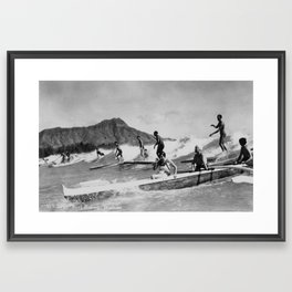 Vintage Surfing Hawaii Framed Art Print