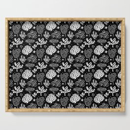 Black And White Coral Silhouette Pattern Serving Tray