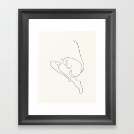 Girl with a sleeping cat (floral white) Framed Art Print