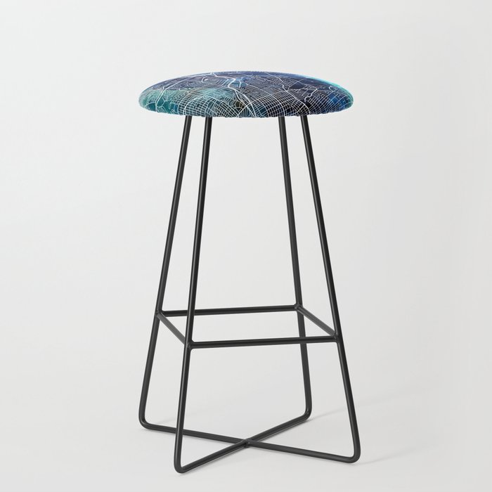 Dallas Texas Map Navy Blue Turquoise Watercolor Bar Stool