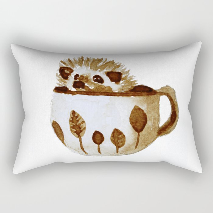 Hedgehog in a Cup Painted with Coffee Rectangular Pillow