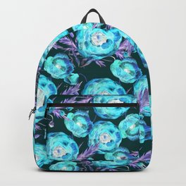 Abstract Poppy Pattern Blue And Black Backpack