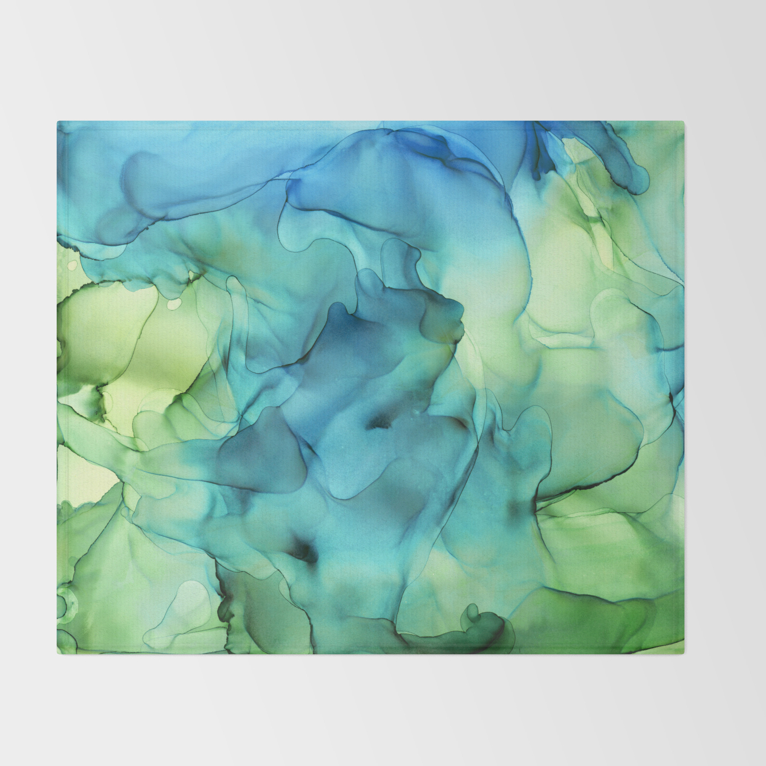 Blue Green Spring Marble Abstract Ink Painting Throw Blanket By
