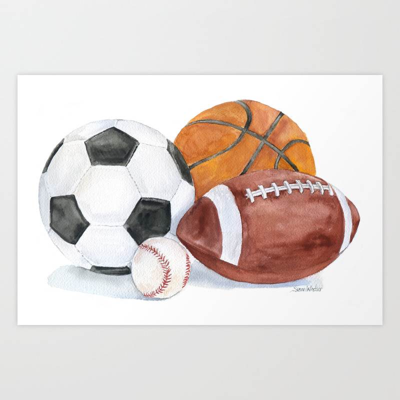 Sports Balls Watercolor Painting Art Print By Susan Windsor Society6