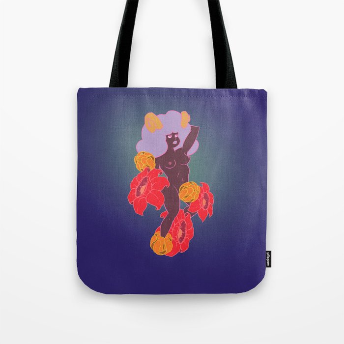 Horned Girl with Flowers Tote Bag