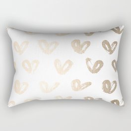 Luxe Gold Hearts on White Rectangular Pillow