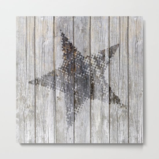 Grunge Star on old weathered grey wood Metal Print
