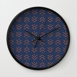 Arrow Lines Geometric Pattern 46 in Navy Blue Orange Wall Clock
