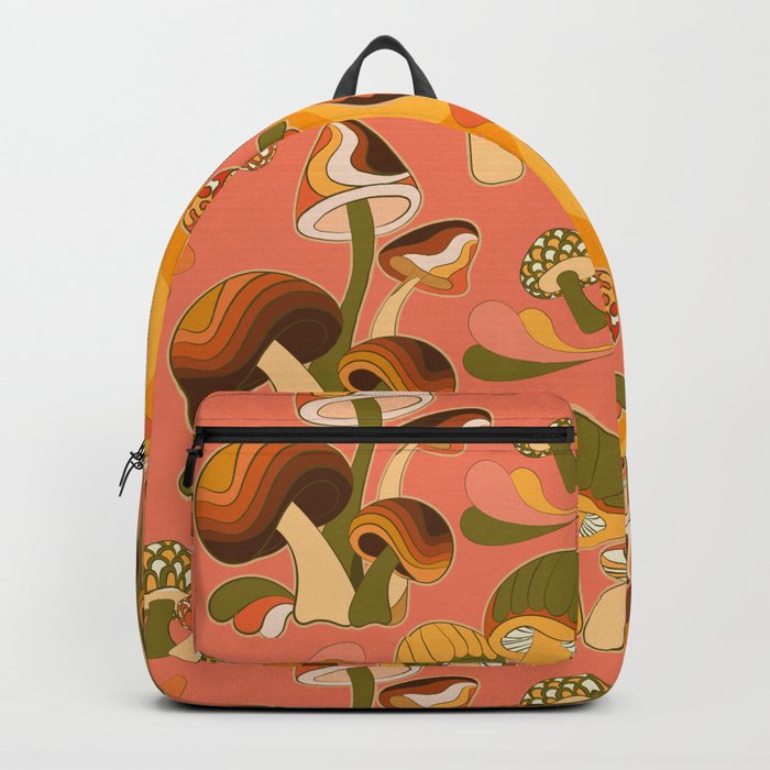 70s Mushroom Pattern, Retro 60s 70s  Backpack