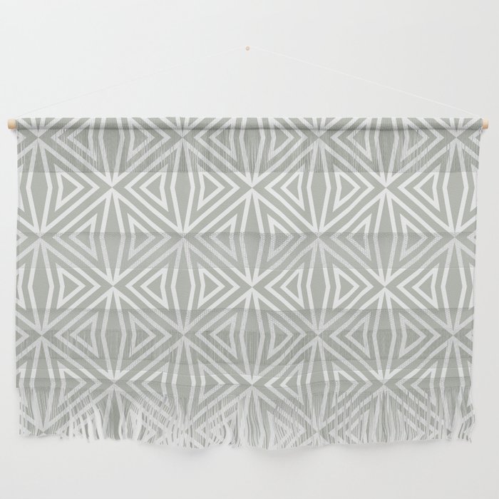 Gray Green and White Shape Tile Pattern 3 - Pratt and Lamberts 2022 Color of the Year Gray Mist 419B Wall Hanging