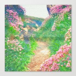beach floral pathway impressionism painted realistic scene Canvas Print