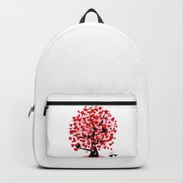 Valentine tree Backpack | Decorative, Plant, Bird, Floral, Silhouette, Leaf, Heart, Love, Red, Tree 