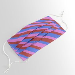 [ Thumbnail: Royal Blue, Orchid, and Brown Colored Stripes/Lines Pattern Face Mask ]