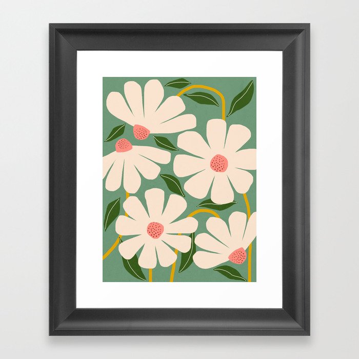 Wild Daisies - green Framed Art Print
