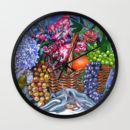 Plastic Fruits and Flowers Wall Clock