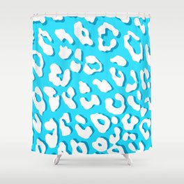 White Leopard Print Light Blue Shower Curtain