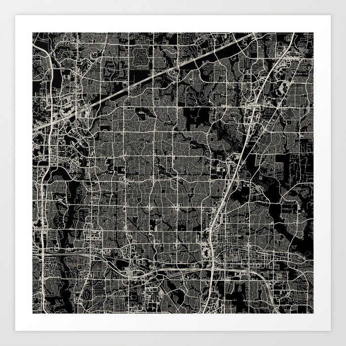 USA PLANO City Map - Black and White Art Print