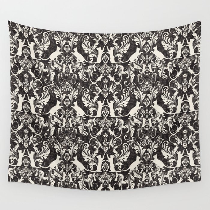Victorian cat damask Wall Tapestry