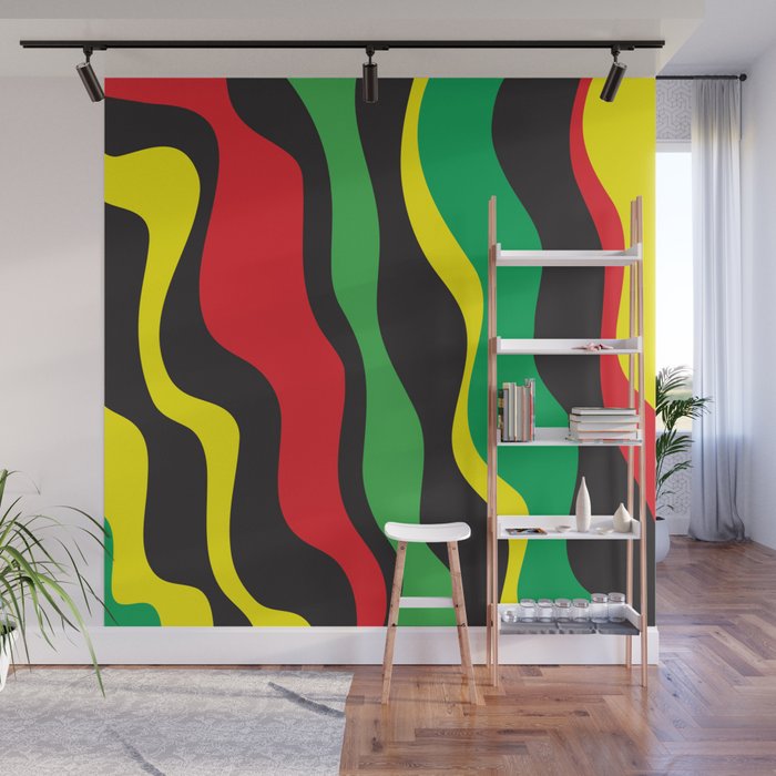 Red Yellow Green Black Rasta Wave Wall Mural by Christyne Society6