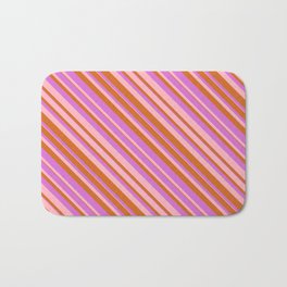 [ Thumbnail: Chocolate, Orchid & Light Pink Colored Lined/Striped Pattern Bath Mat ]