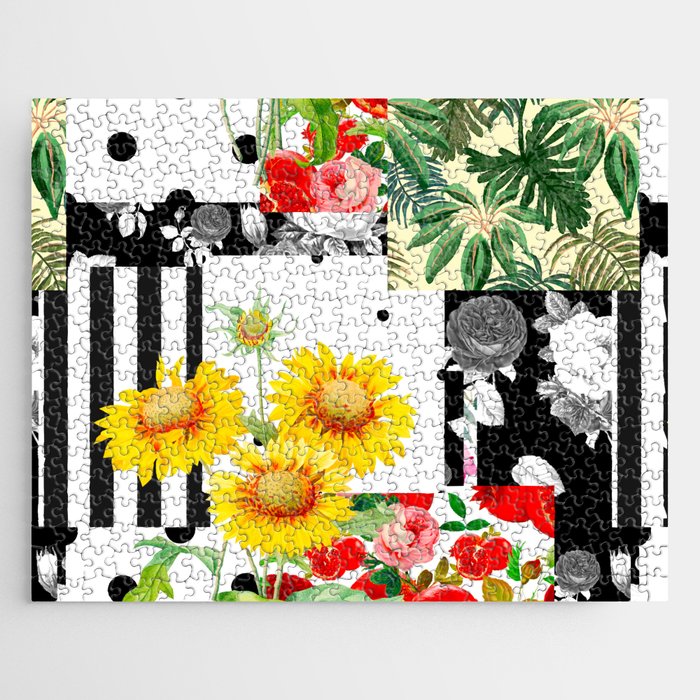 Italian,Sicilian art,patchwork,summer Flowers Jigsaw Puzzle