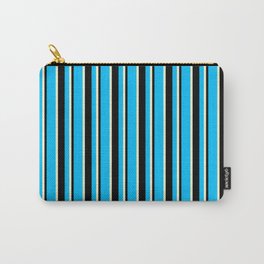[ Thumbnail: Deep Sky Blue, Black, and Light Yellow Colored Lines Pattern Carry-All Pouch ]