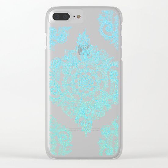 Cream Floral Moroccan Pattern on Deep Indigo Ink Clear iPhone Case