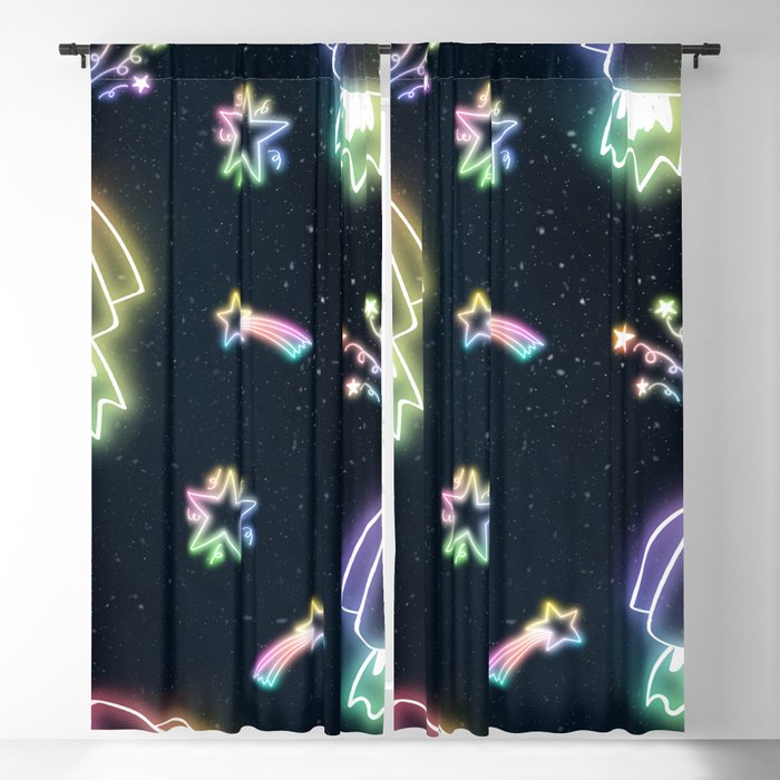 Neon Star and Spacecraft Doodle 2 Blackout Curtain