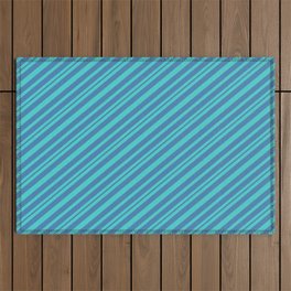 [ Thumbnail: Turquoise & Blue Colored Striped/Lined Pattern Outdoor Rug ]