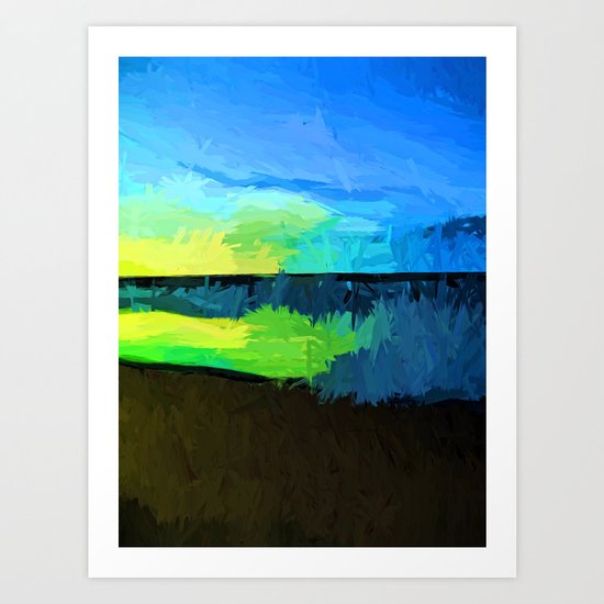 Yellow and Green Sun on the Blue Sea Art Print