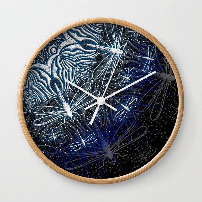 Dragonflies Mandala Design In Blue Wall Clock