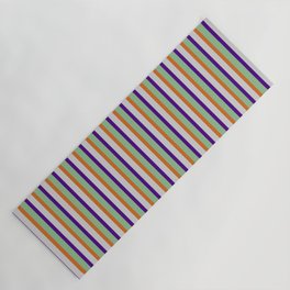 [ Thumbnail: Dark Sea Green, Indigo, Light Grey & Chocolate Colored Pattern of Stripes Yoga Mat ]