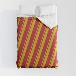 [ Thumbnail: Goldenrod & Red Colored Lined Pattern Duvet Cover ]