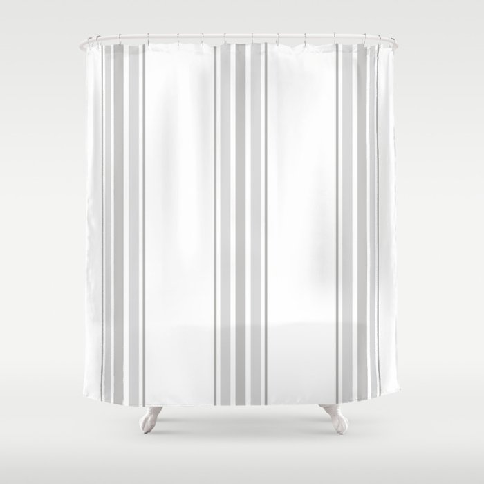 Farmhouse Ticking Stripes In Gray On White Shower Curtain By
