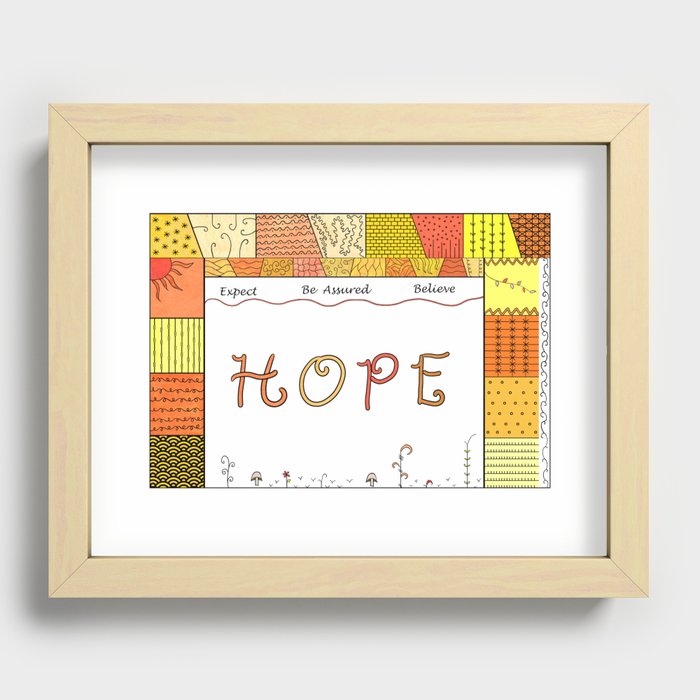 Hope Design in Oranges and Yellows Recessed Framed Print