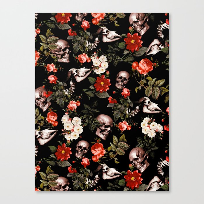 Floral and Skull Dark Pattern Leinwanddruck Floral and Skull Dark Pattern Leinwanddruck