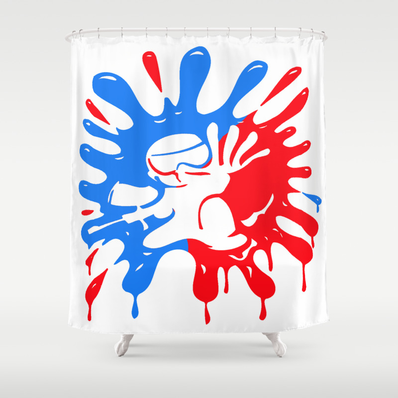Paintball Splatter Red Blue With Mascot Shower Curtain By Msqrd2 Society6