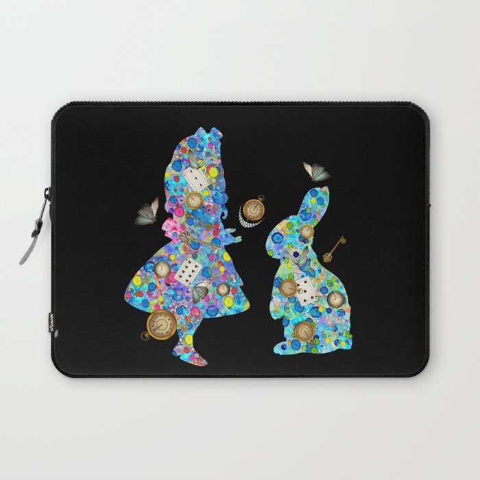 Colorful Watercolor Alice & The Rabbit - Wonderland Time Laptop Sleeve