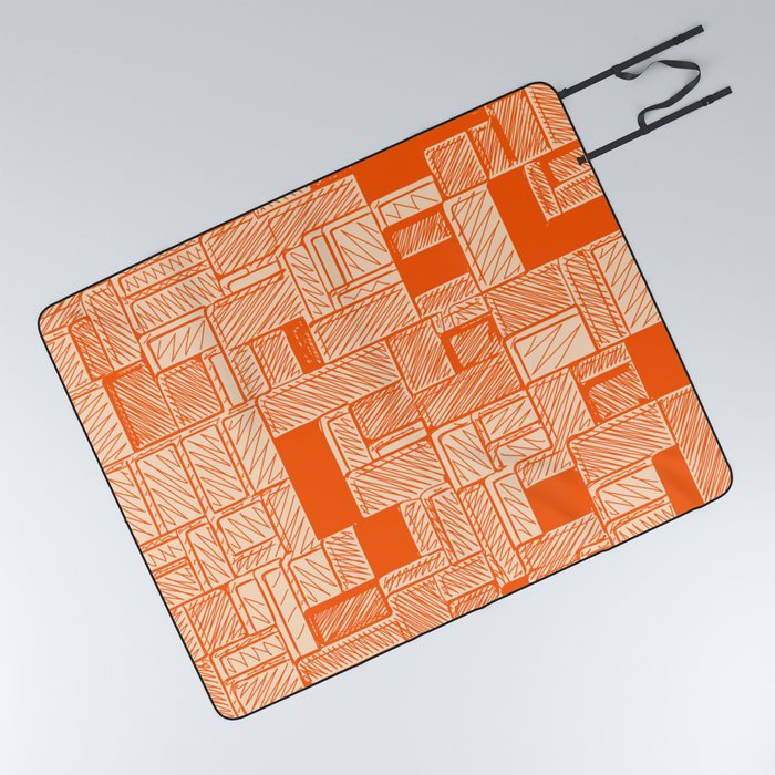 Sketchy Orange Bricks Pattern Design Picnic Blanket