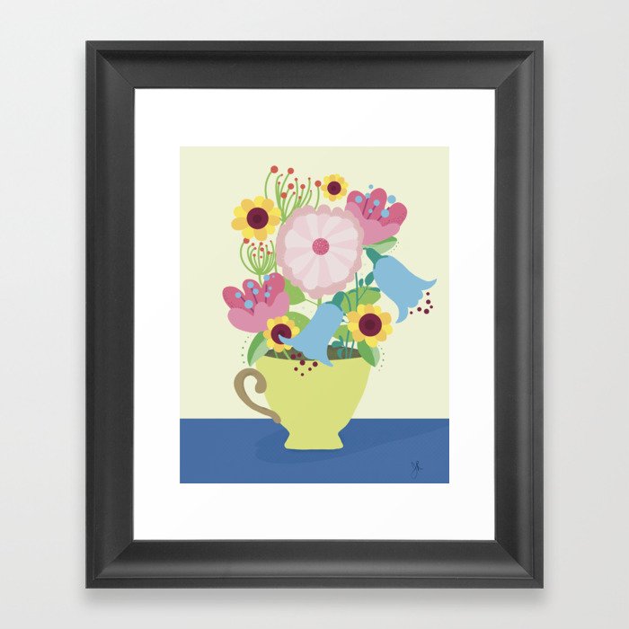 Pastel Botanical Tea Cup Framed Art Print