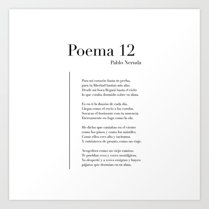 Poema 12 de Pablo Neruda Art Print