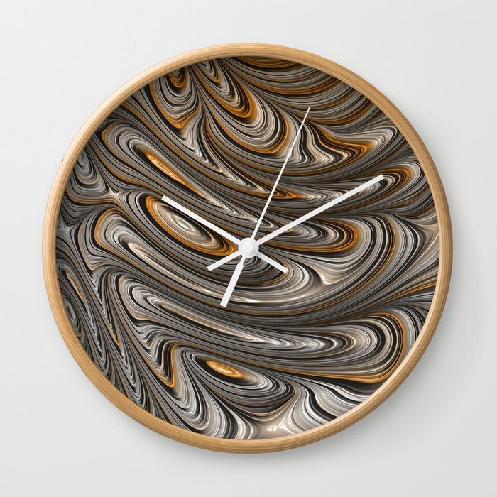 Silver Amber Fractal Digital Art Wall Clock