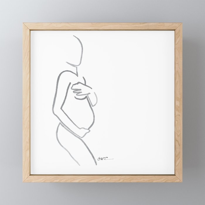 Woman Line Drawing (Pregnant) Framed Mini Art Print