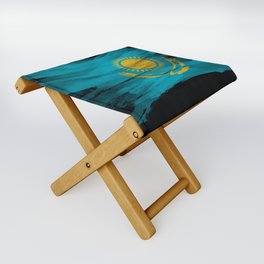 Kazakhstan flag brush stroke, national flag Folding Stool