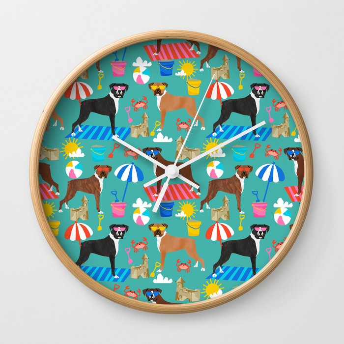 Boxer Dog Breed Beach Summer Fun Dogs Boxers Pet Portrait Pattern Wall Clock