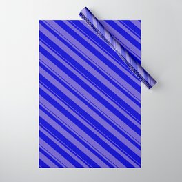 [ Thumbnail: Slate Blue and Blue Colored Stripes/Lines Pattern Wrapping Paper ]