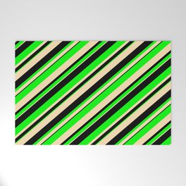 [ Thumbnail: Beige, Black & Lime Colored Lined/Striped Pattern Welcome Mat ]