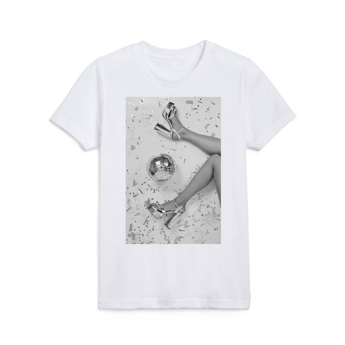 Panic on the dance floor; disco ball and high heels at the disco black and white party photograph - photography - photographs by freepik Kids T Shirt