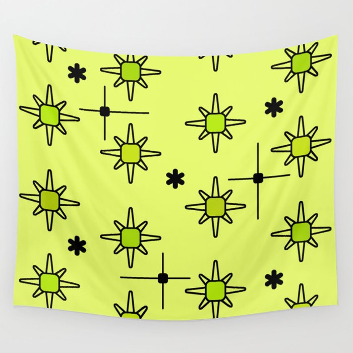 Atomic Sky Starbursts Chartreuse Wall Tapestry