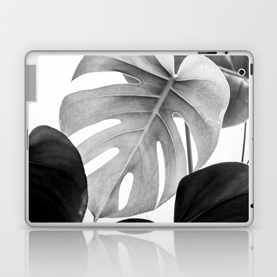 Beautiful Large Monstera Leaves On A White Background  Black And White Version #decor #society6 Laptop & iPad Skin